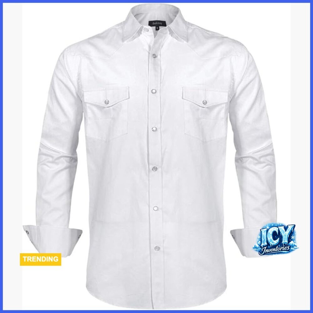 Men's Western Cowboy Snap Button Plaid Shirt, Long Sleeve Cotton Casual
